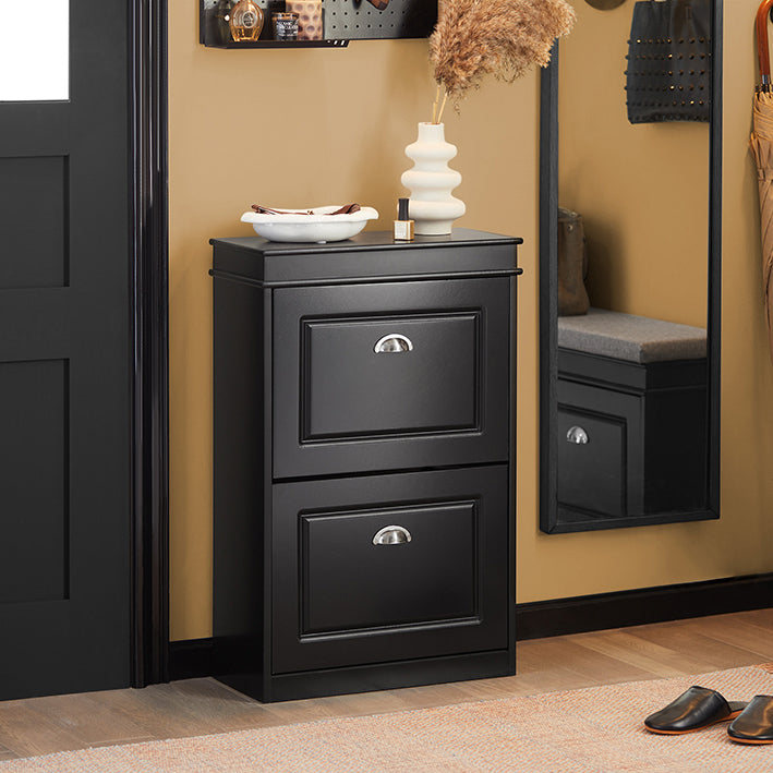 SoBuy | Meuble à chaussures | Armoire à chaussures à 2 abattants | Commode à chaussures noire | FSR78-SCH
