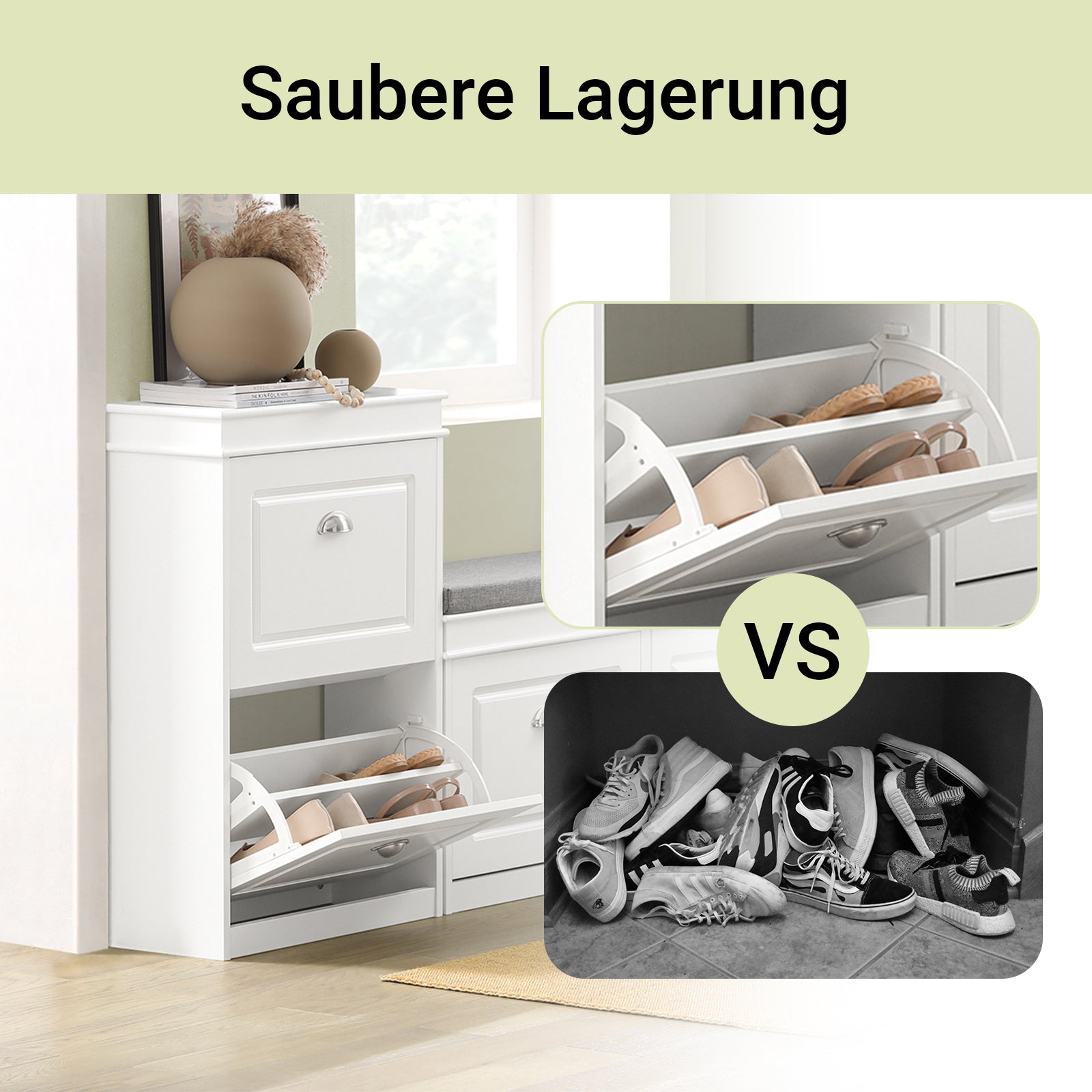 SoBuy | Schuhkipper | Schuhschrank mit 2 Klappen | Schuhkommode Weiß | FSR78-W