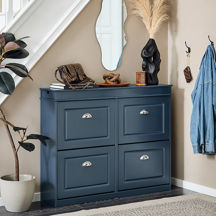 SoBuy | Meuble à chaussures | Meuble à chaussures 4 portes | Coffre à chaussures bleu | FSR79-B