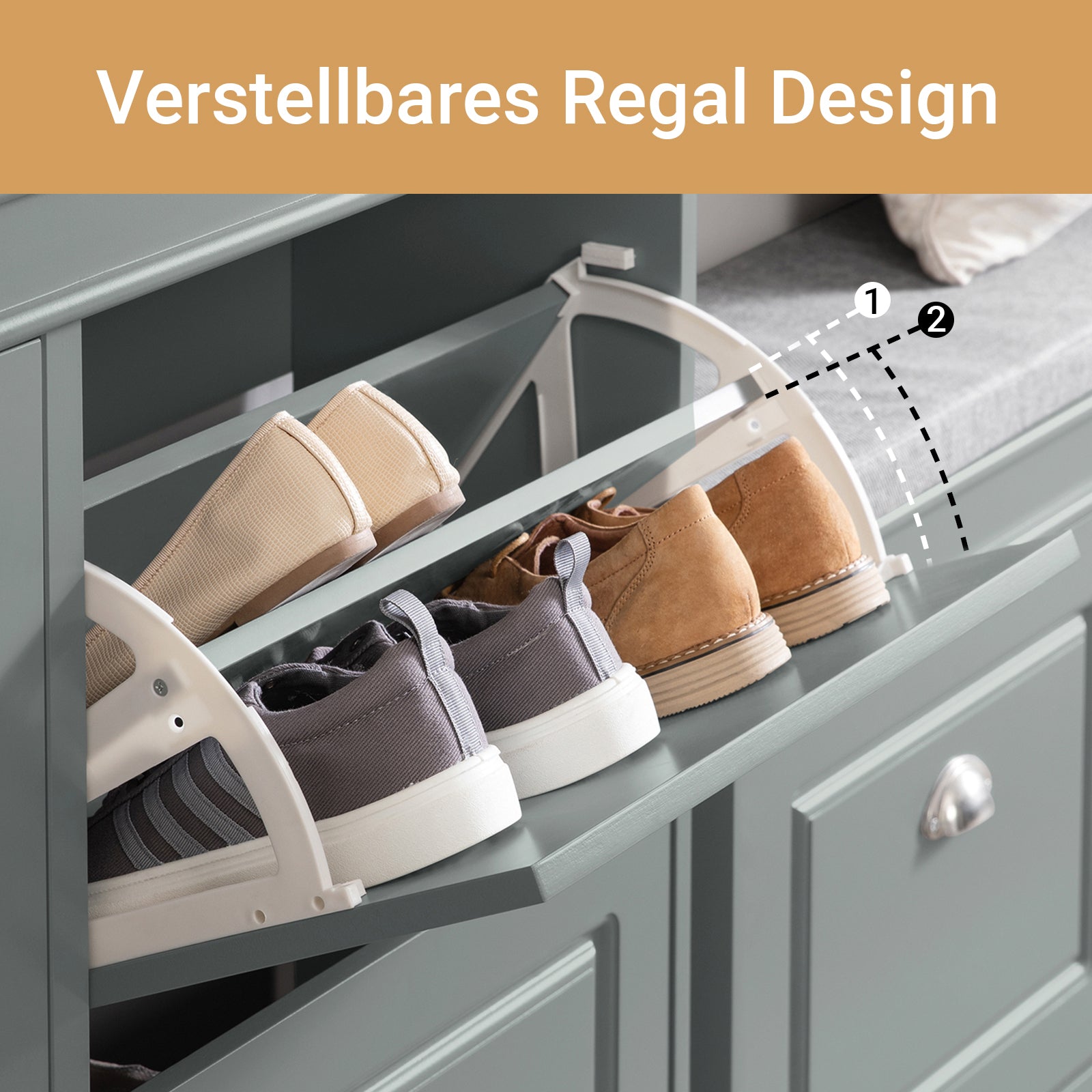 SoBuy | Schuhkipper | Schuhschrank mit 4 Klappen | Schuhkommode Hellgrau | FSR79-HG