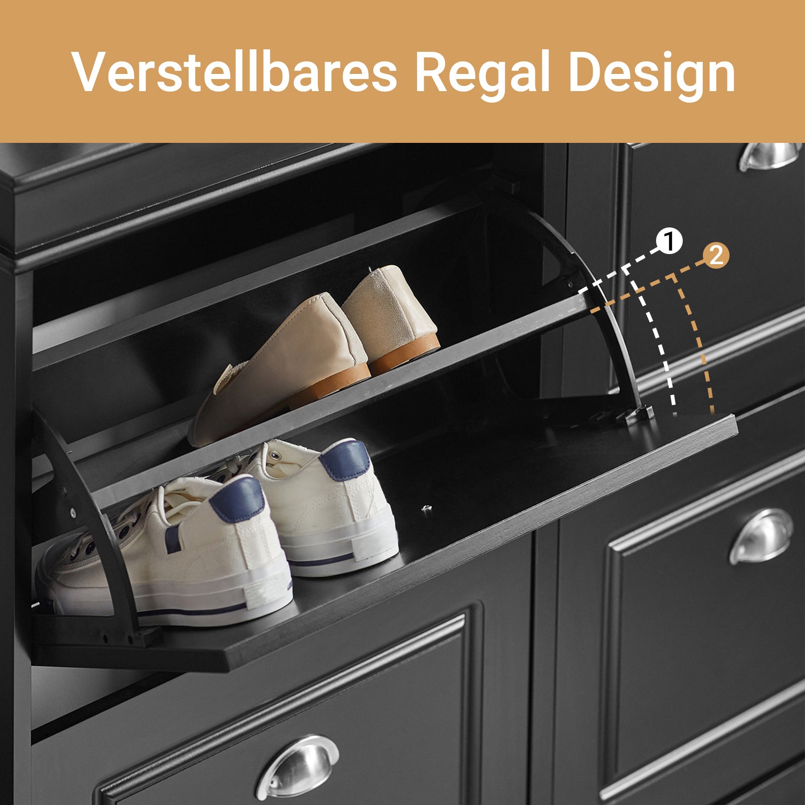 SoBuy | Meuble à chaussures | Rangement à chaussures à 4 portes | Coffre à chaussures noir | FSR79-SCH