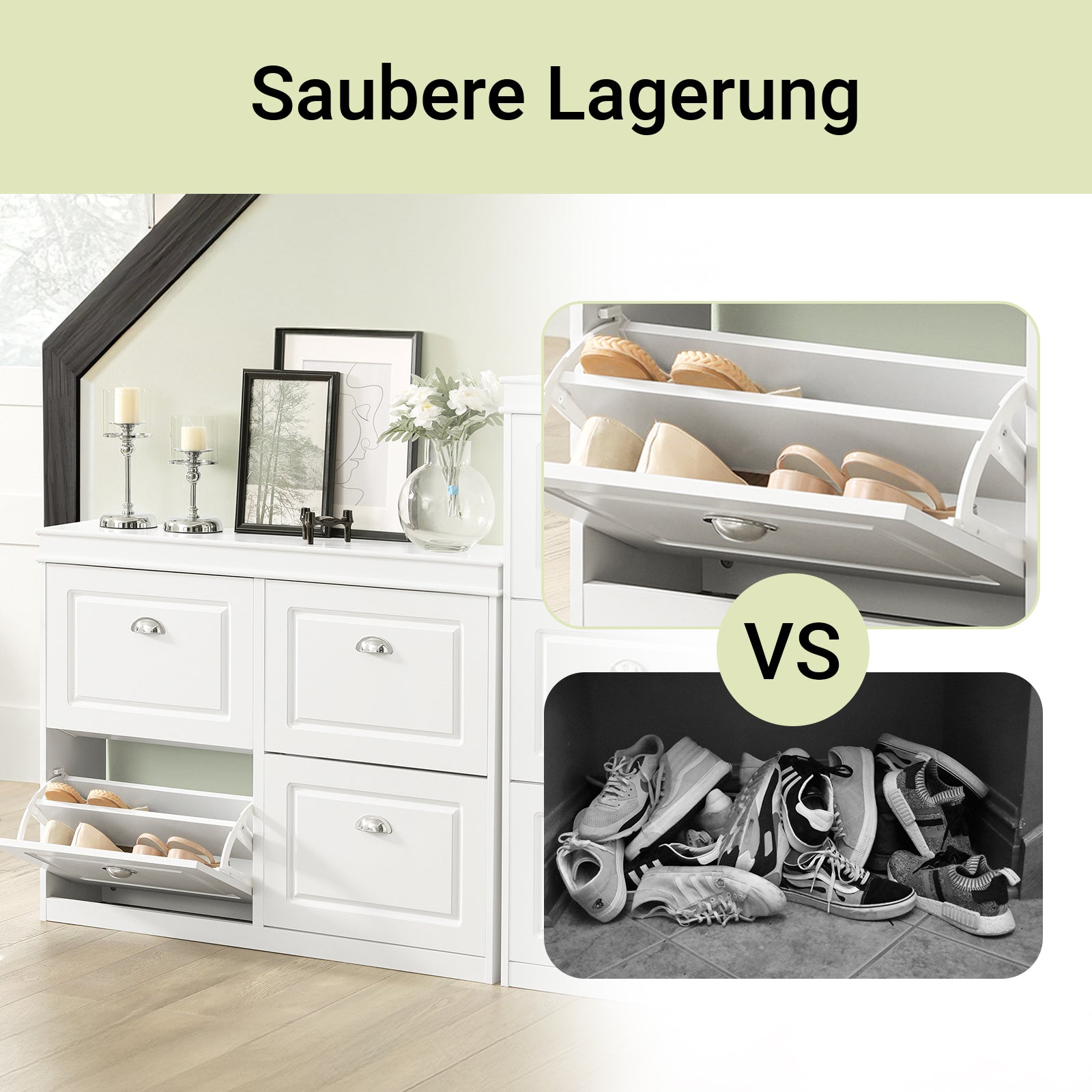 SoBuy | Schuhkipper-Set Weiß | Schuhbank und Schuhschrank | Schmal 24cm | mit Klappen | FSR64-W+FSR79-W