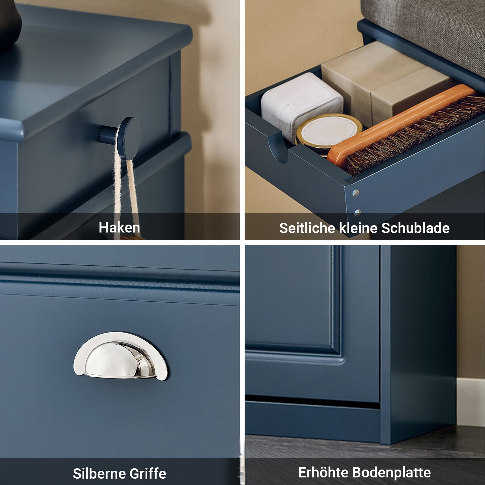 SoBuy | Schuhkipper | Schuhbank | Sitzbank | Schuhkommode | Schuhschrank Blau | FSR82-K-B