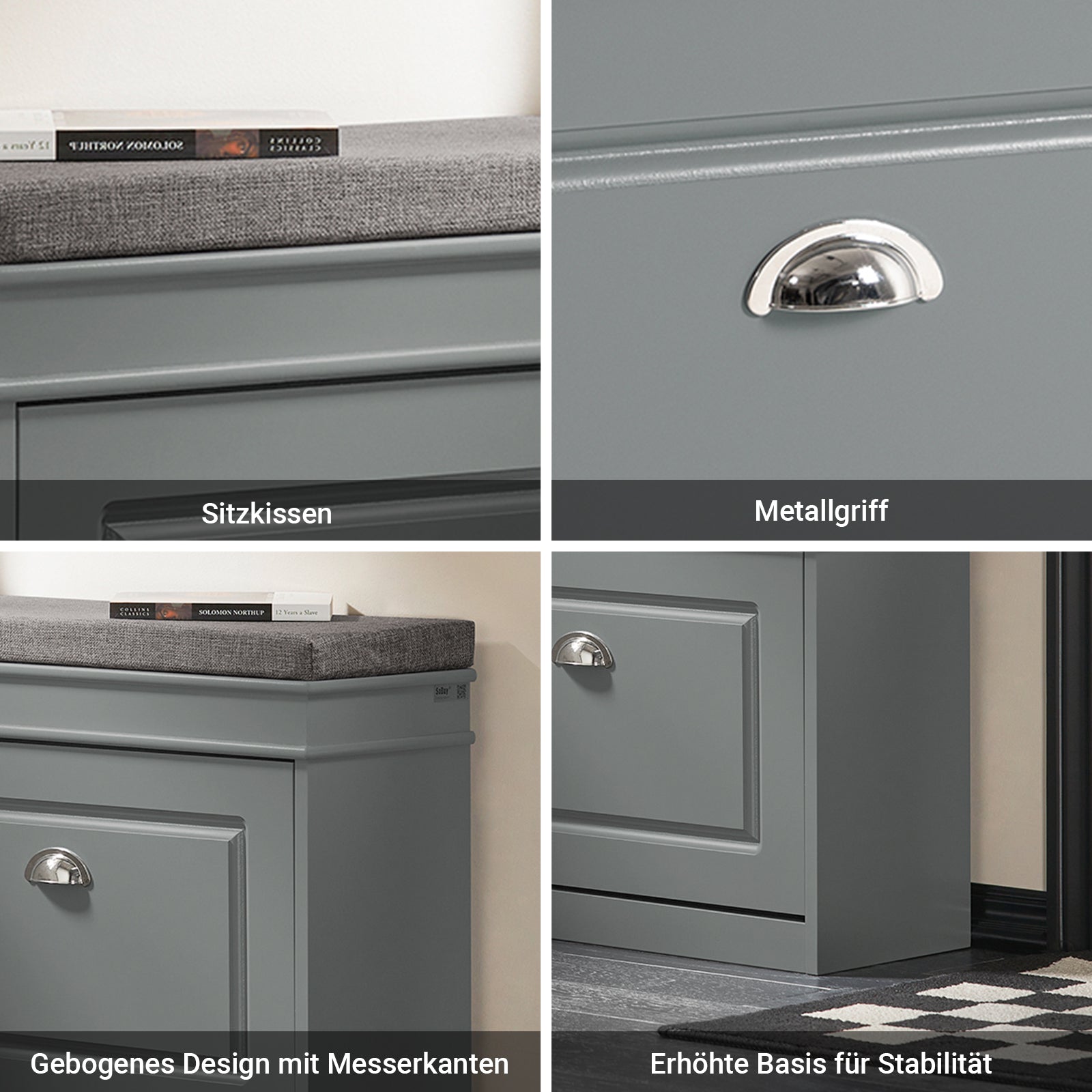 SoBuy | Schuhkipper-Set Hellgrau | Schuhbank und Schuhschrank | Schmal 24cm | FSR82-K-HG+FSR79-HG