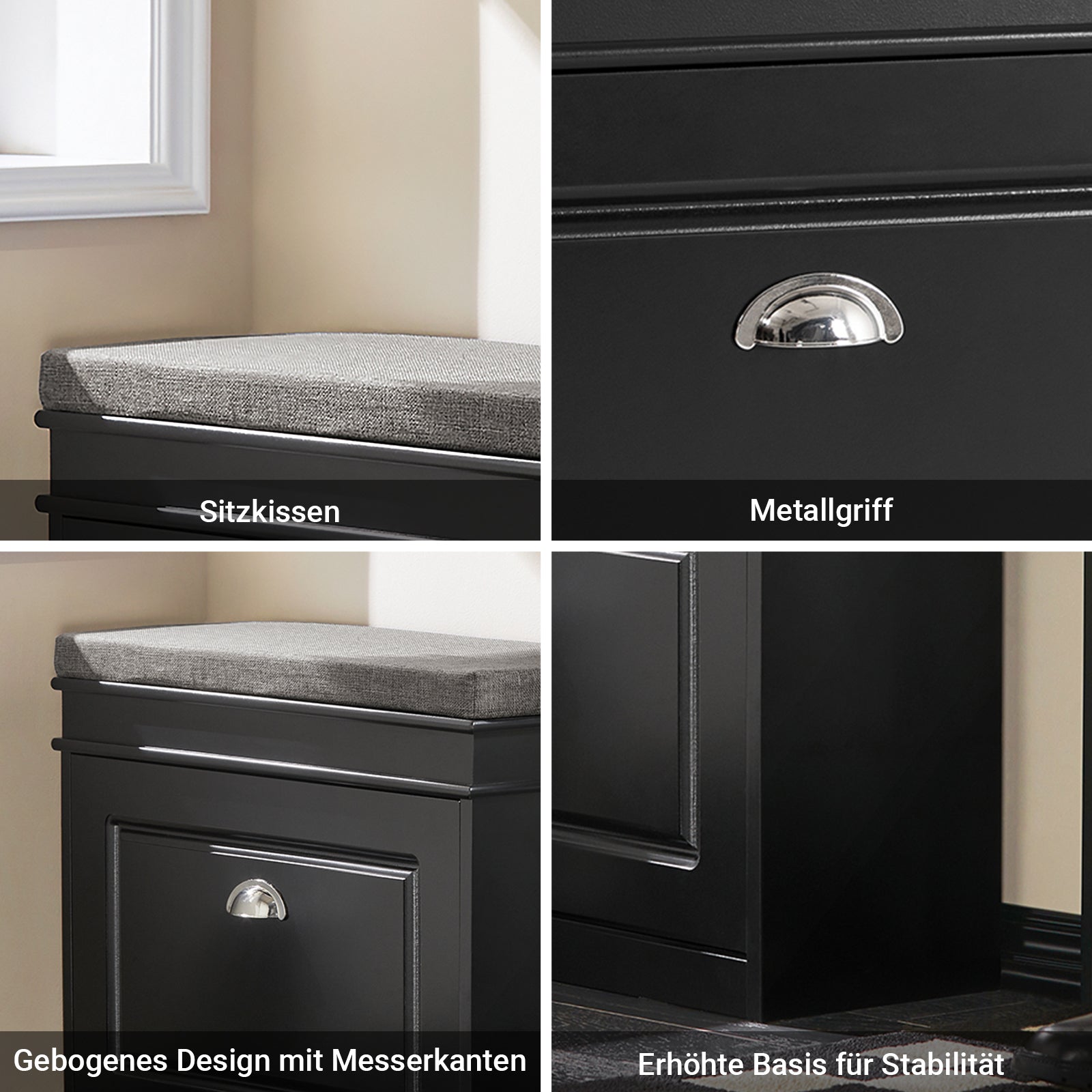 SoBuy | Schuhkipper | Schuhbank | Sitzbank | Schuhkommode | Schuhschrank Schwarz | FSR82-K-SCH