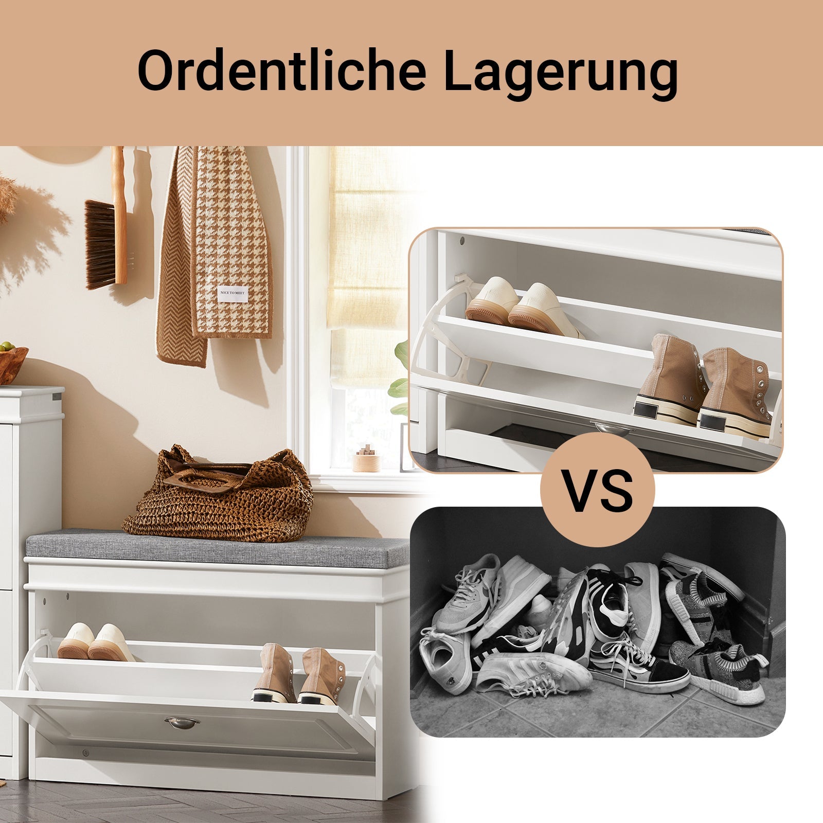SoBuy | Meuble à chaussures | Banc à chaussures avec abattant | Meuble à chaussures Blanc | FSR82