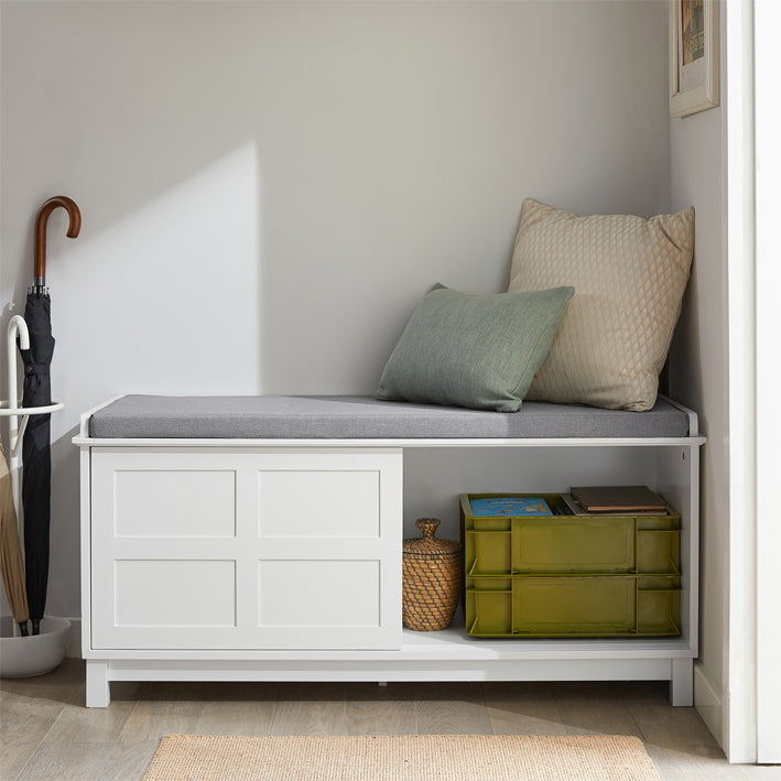 SoBuy | Commode d'assise | Banc de rangement | Banc à chaussures | Blanc | FSR86-W