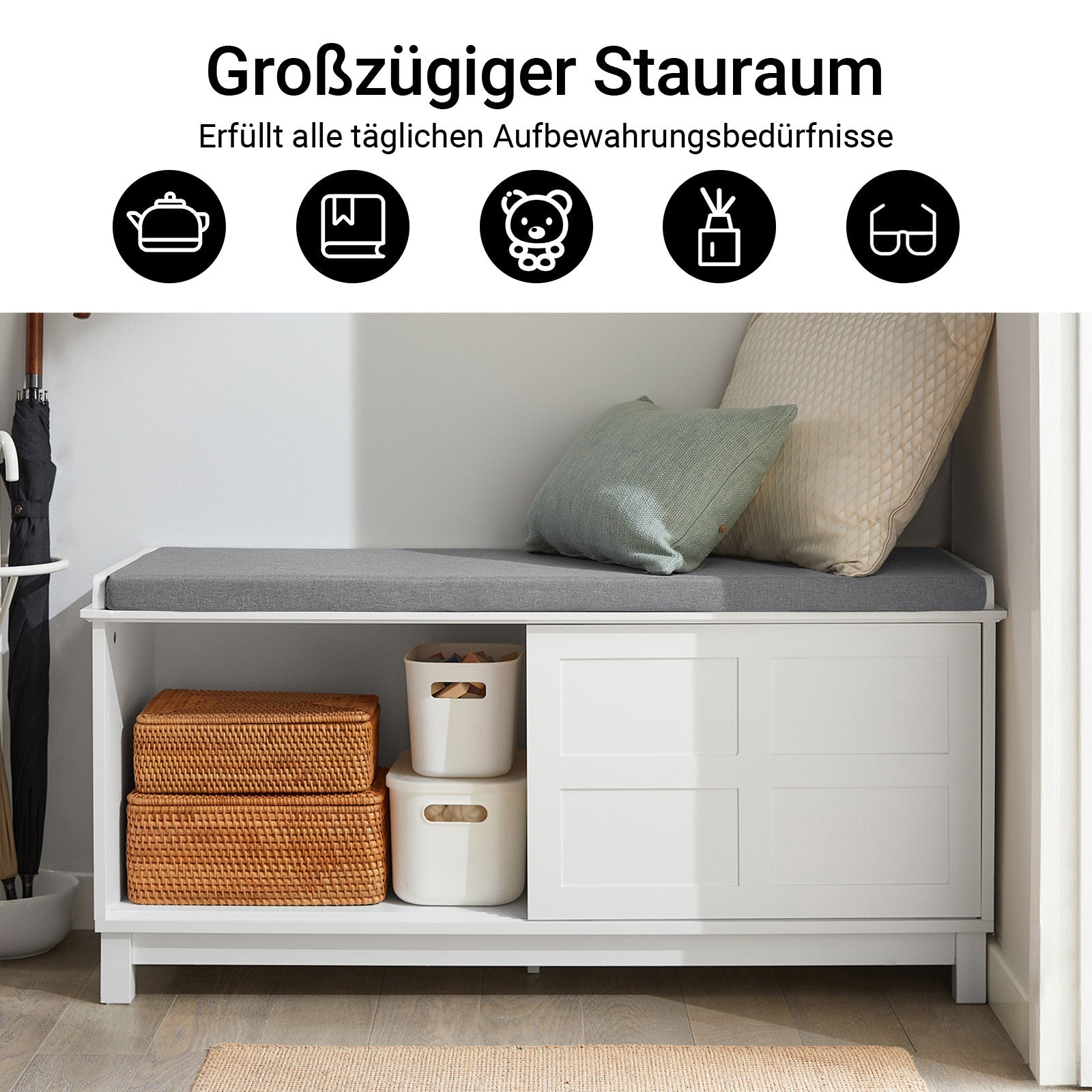 SoBuy | Commode d'assise | Banc de rangement | Banc à chaussures | Blanc | FSR86-W