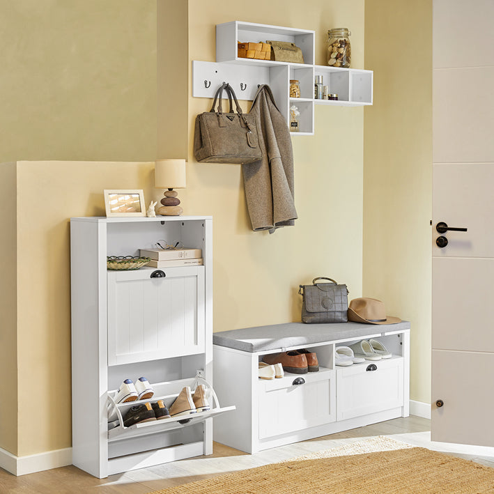 SoBuy | Meuble à Chaussures | Armoire à Chaussures à 2 Abattants | Commode à Chaussures Blanche | FSR87-K-W