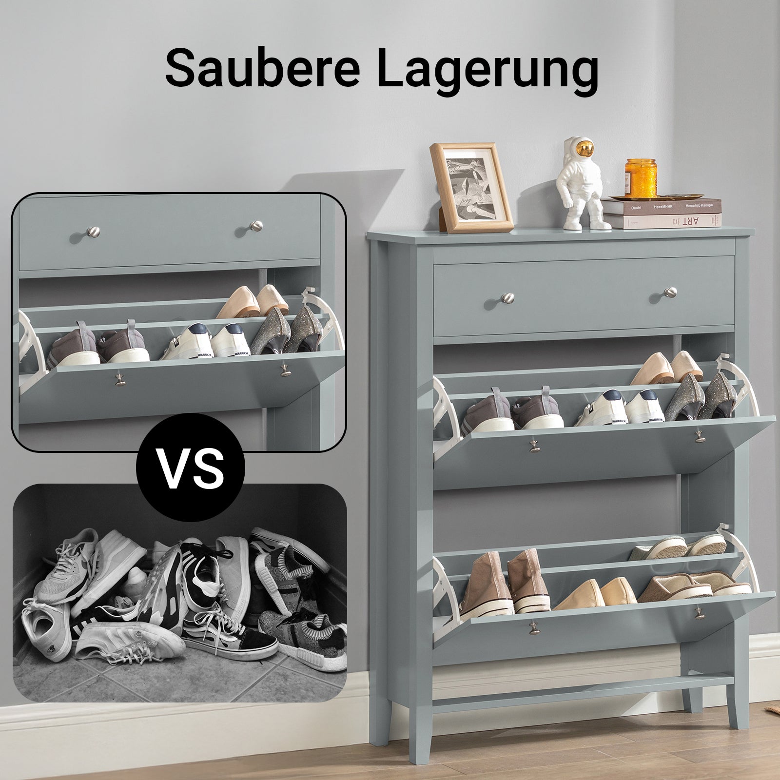 SoBuy | Schuhkipper | Schuhschrank mit 2 Klappen | Schuhkommode Grau | FSR89-HG