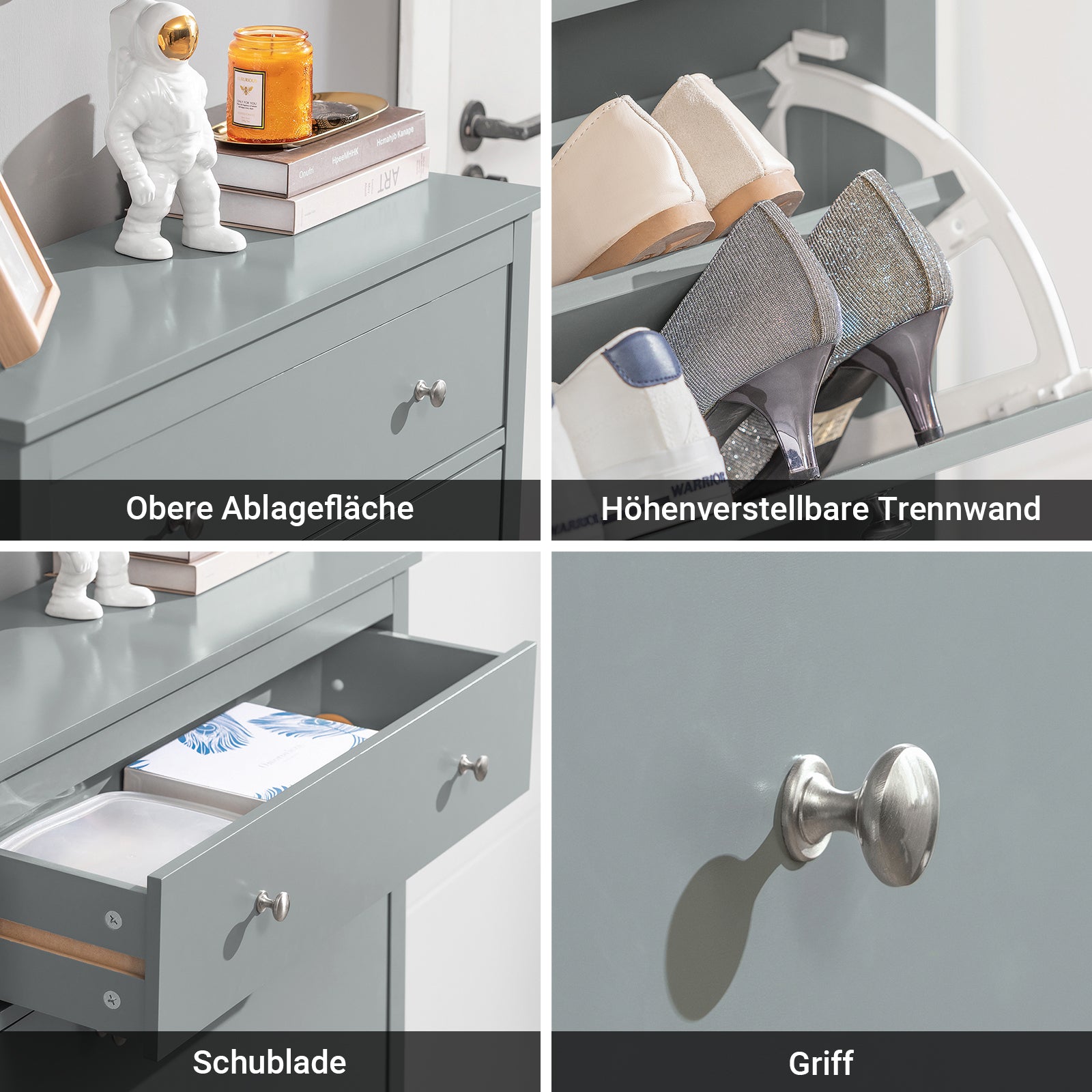 SoBuy | Meuble à chaussures | Rangement à chaussures à 2 portes | Coffre à chaussures gris | FSR89-HG
