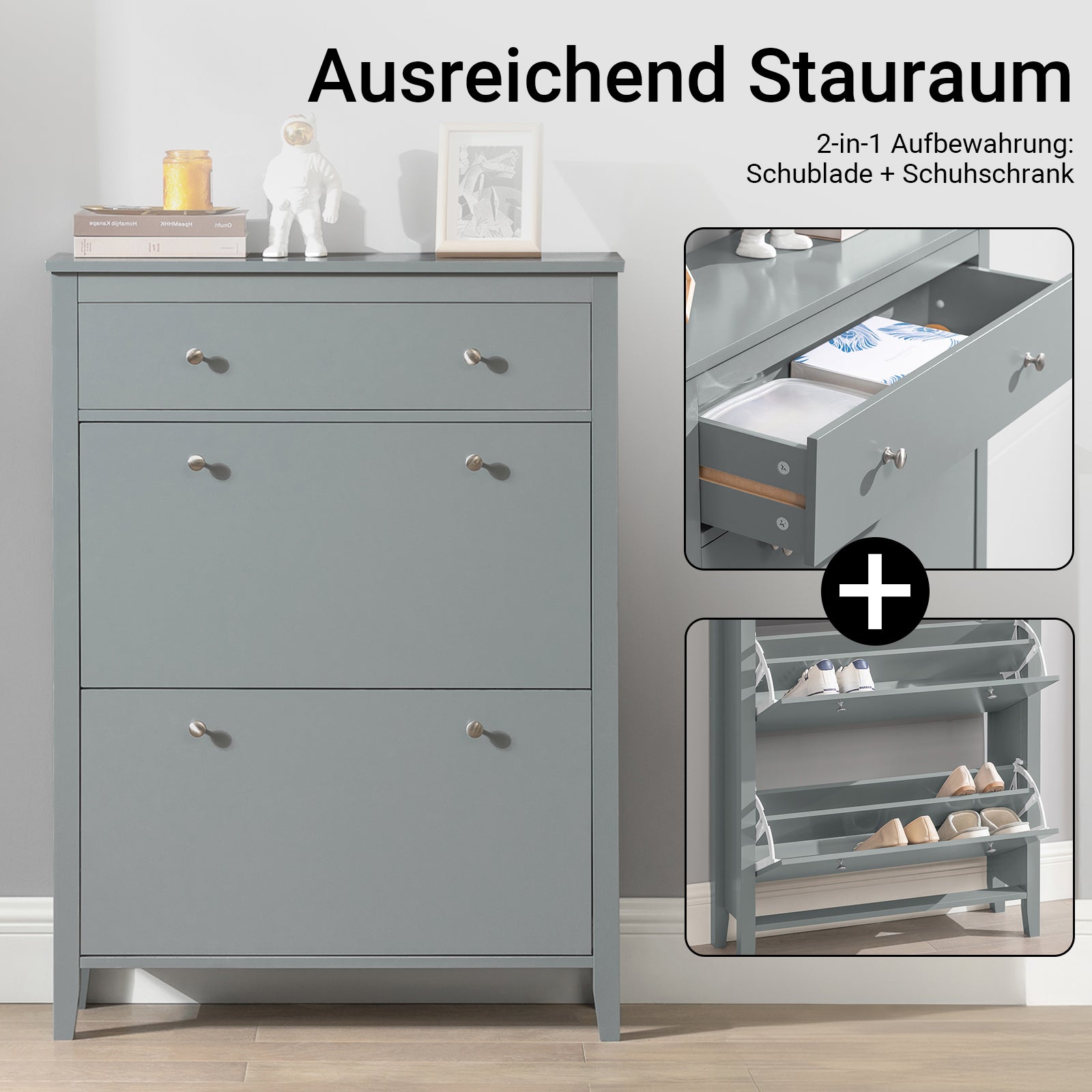 SoBuy | Meuble à chaussures | Rangement à chaussures à 2 portes | Coffre à chaussures gris | FSR89-HG