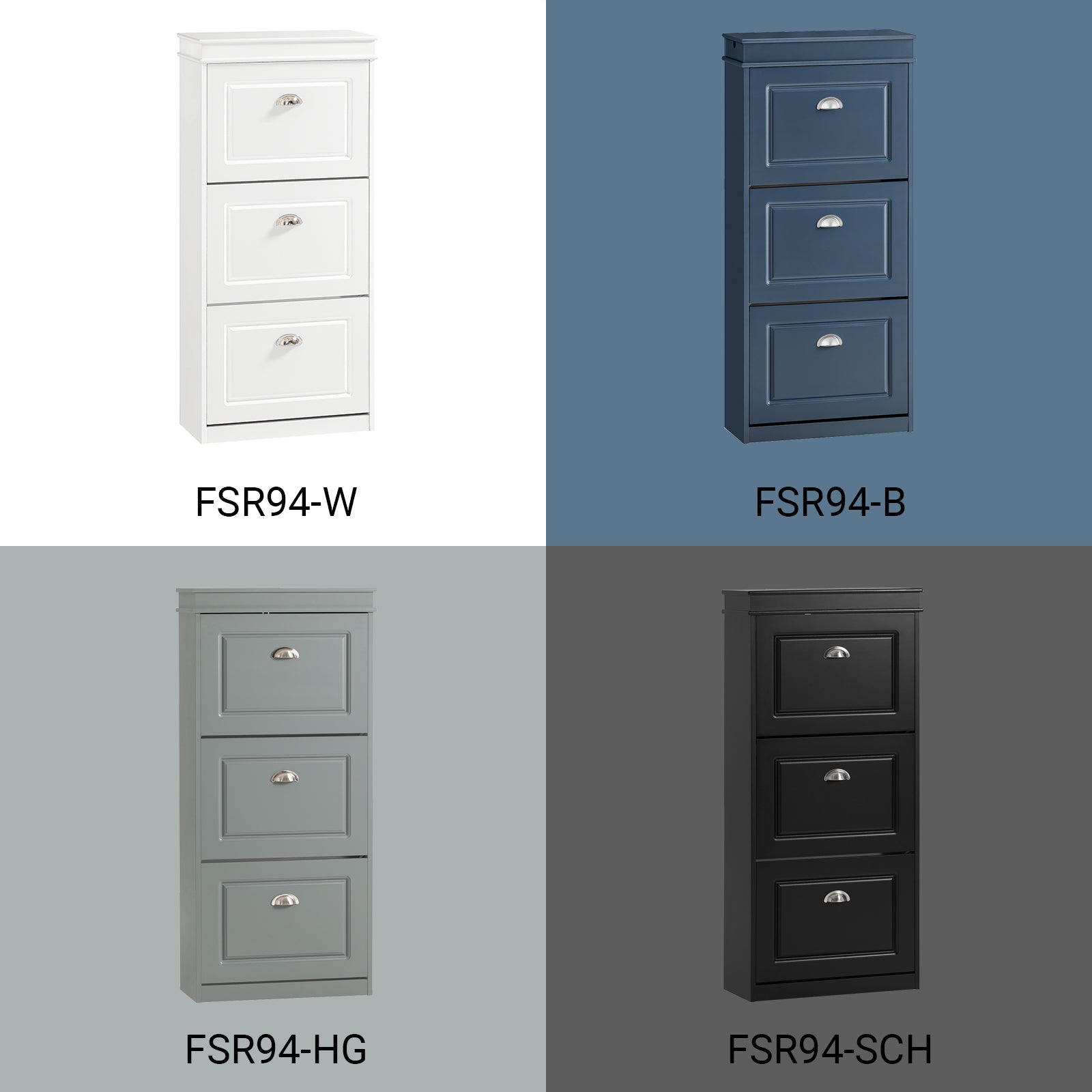 SoBuy | Meuble à chaussures | Rangement à chaussures à 3 portes | Coffre à chaussures noir | FSR94-SCH