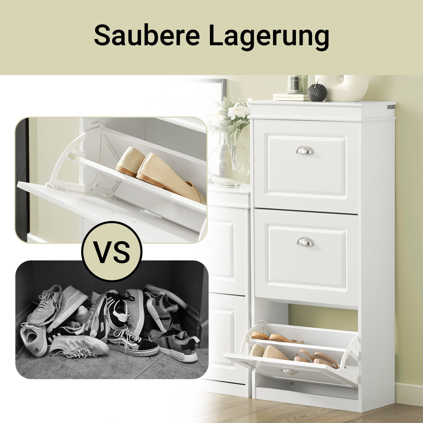 SoBuy | Schuhkipper | Schuhschrank schmal mit 3 Klappen | Weiß | FSR94-W