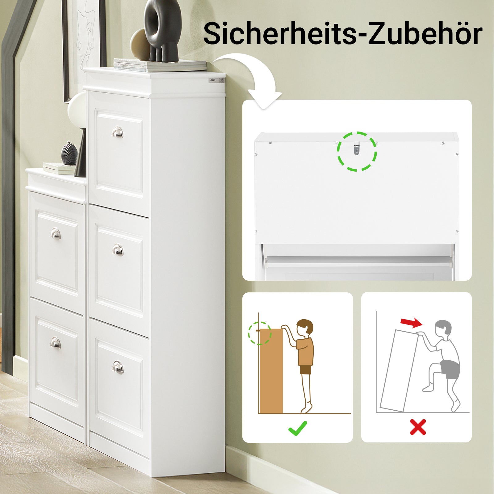 SoBuy | Schuhkipper | Schuhschrank schmal mit 3 Klappen | Weiß | FSR94-W