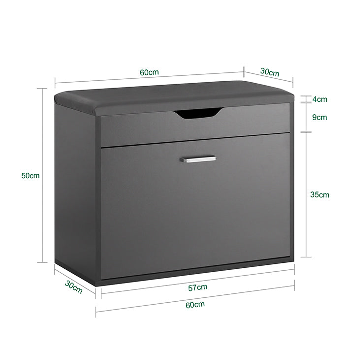 SoBuy | Meuble à chaussures à 1 abattant | Banc à chaussures avec coussin d'assise | Banc de rangement | Gris | FSR95-HG