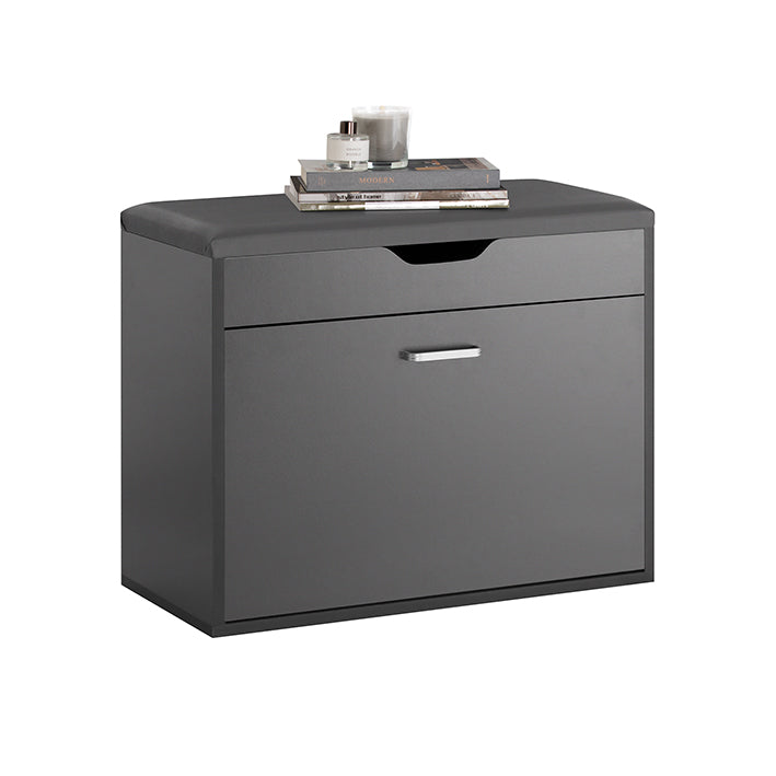 SoBuy | Meuble à chaussures à 1 abattant | Banc à chaussures avec coussin d'assise | Banc de rangement | Gris | FSR95-HG