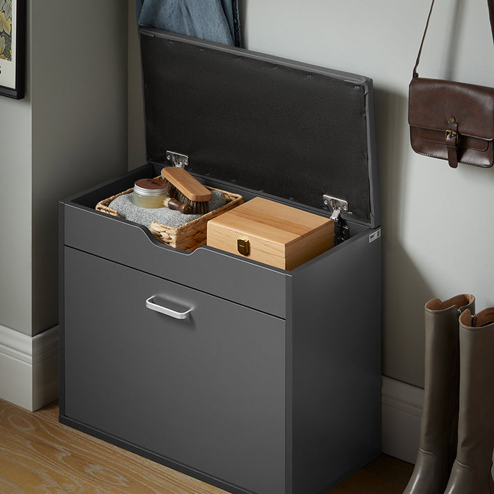 SoBuy | Meuble à chaussures basculant à 1 abattant | Banc à chaussures avec coussin d'assise | Commode d'appoint | Gris | FSR95-HG