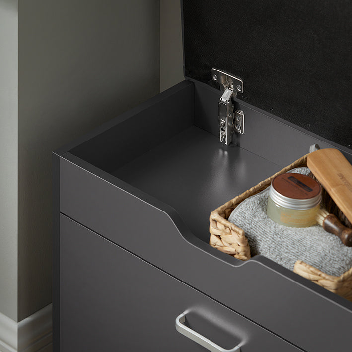 SoBuy | Meuble à chaussures à 1 abattant | Banc à chaussures avec coussin d'assise | Banc de rangement | Gris | FSR95-HG