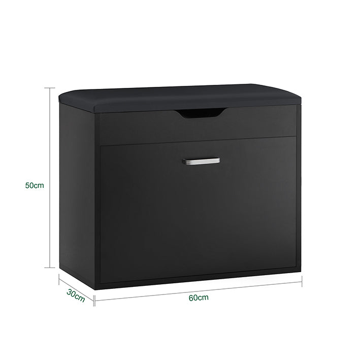 SoBuy | Meuble à chaussures 1 porte | Banc à chaussures avec coussin d'assise | Banc de rangement | Noir | FSR95-SCH