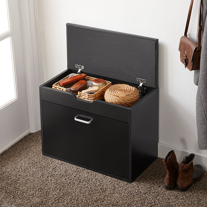 SoBuy | Meuble à chaussures 1 porte | Banc à chaussures avec coussin d'assise | Banc de rangement | Noir | FSR95-SCH