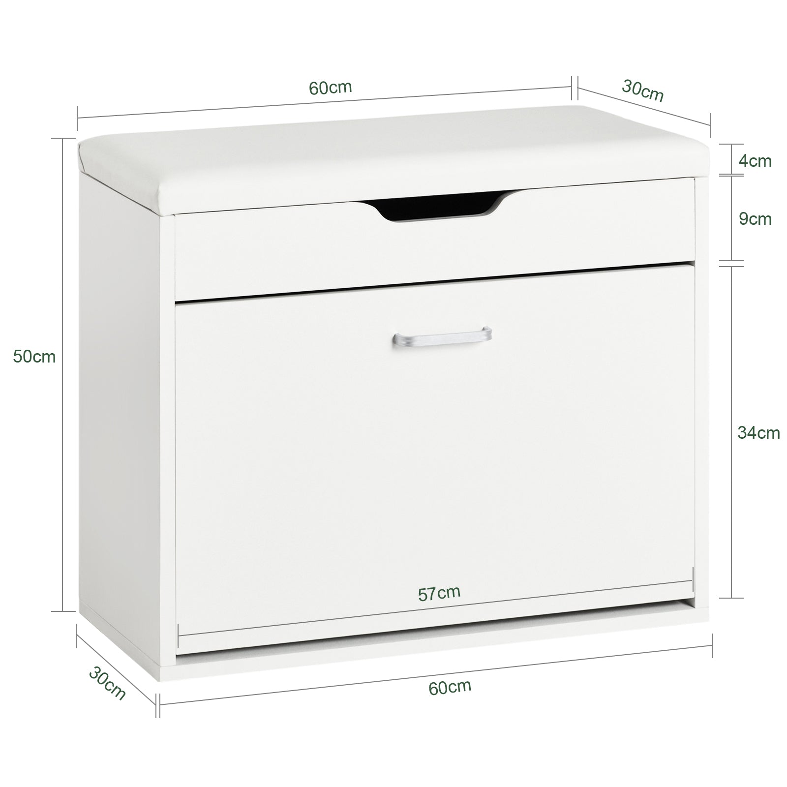 SoBuy | Schuhbank mit Sitzkissen | Sitzbank | Weiß | 60x50x30cm | FSR95-W