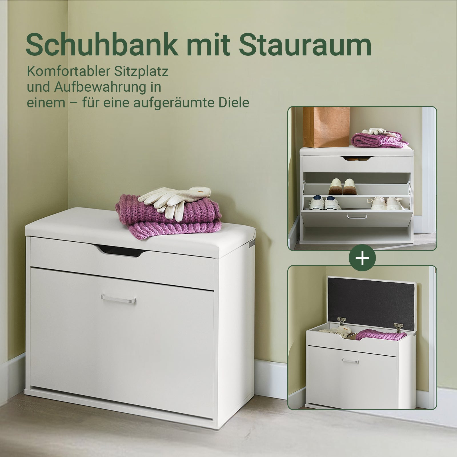SoBuy | Schuhbank mit Sitzkissen | Sitzbank | Weiß | 60x50x30cm | FSR95-W
