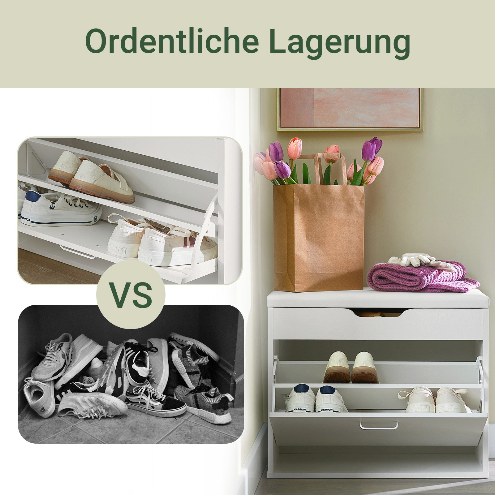 SoBuy | Schuhbank mit Sitzkissen | Sitzbank | Weiß | 60x50x30cm | FSR95-W