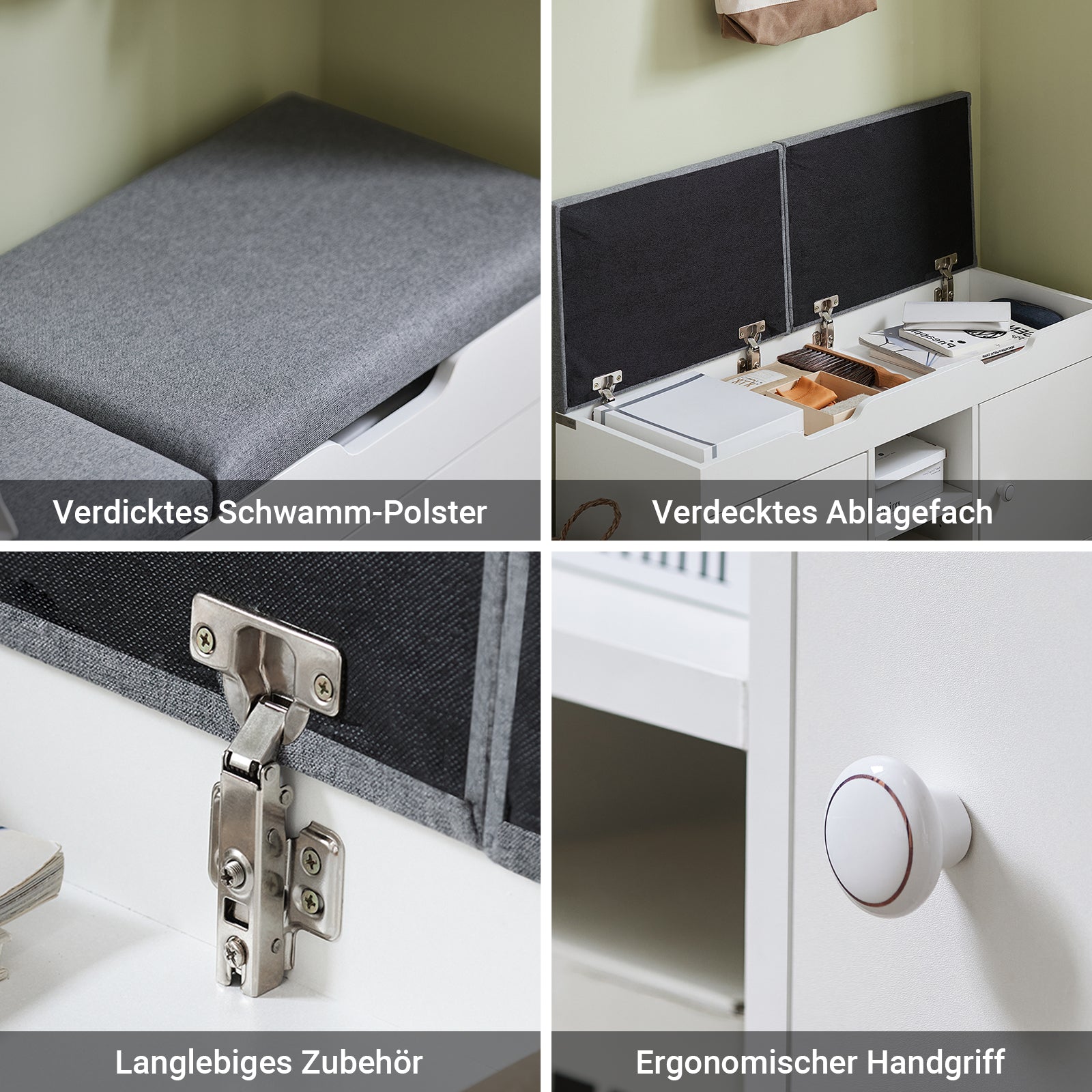 SoBuy | Panchina per guardaroba | Panchina da letto | Panchina portascarpe bianca | FSR96-W