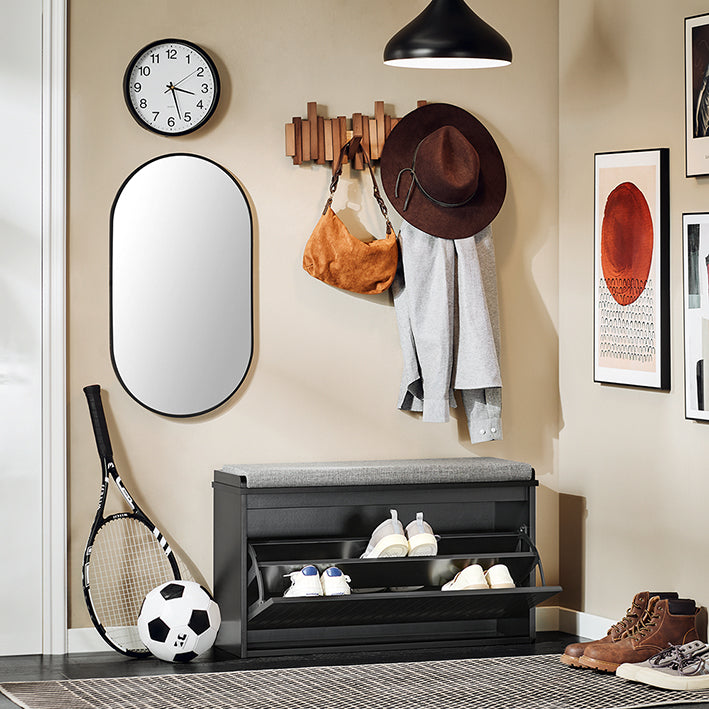 Prévente | SoBuy | Meuble à chaussures | Banc à chaussures avec rabat | Avec coussin d'assise | Noir | FSR98-L-SCH