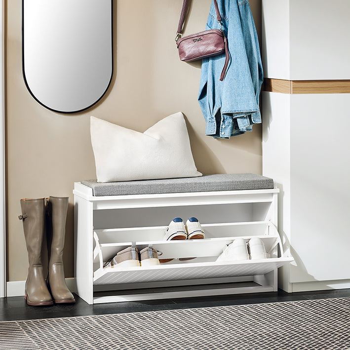 Prévente | SoBuy | Meuble à chaussures | Banc à chaussures avec compartiment intégré | Banc blanc | FSR98-LW