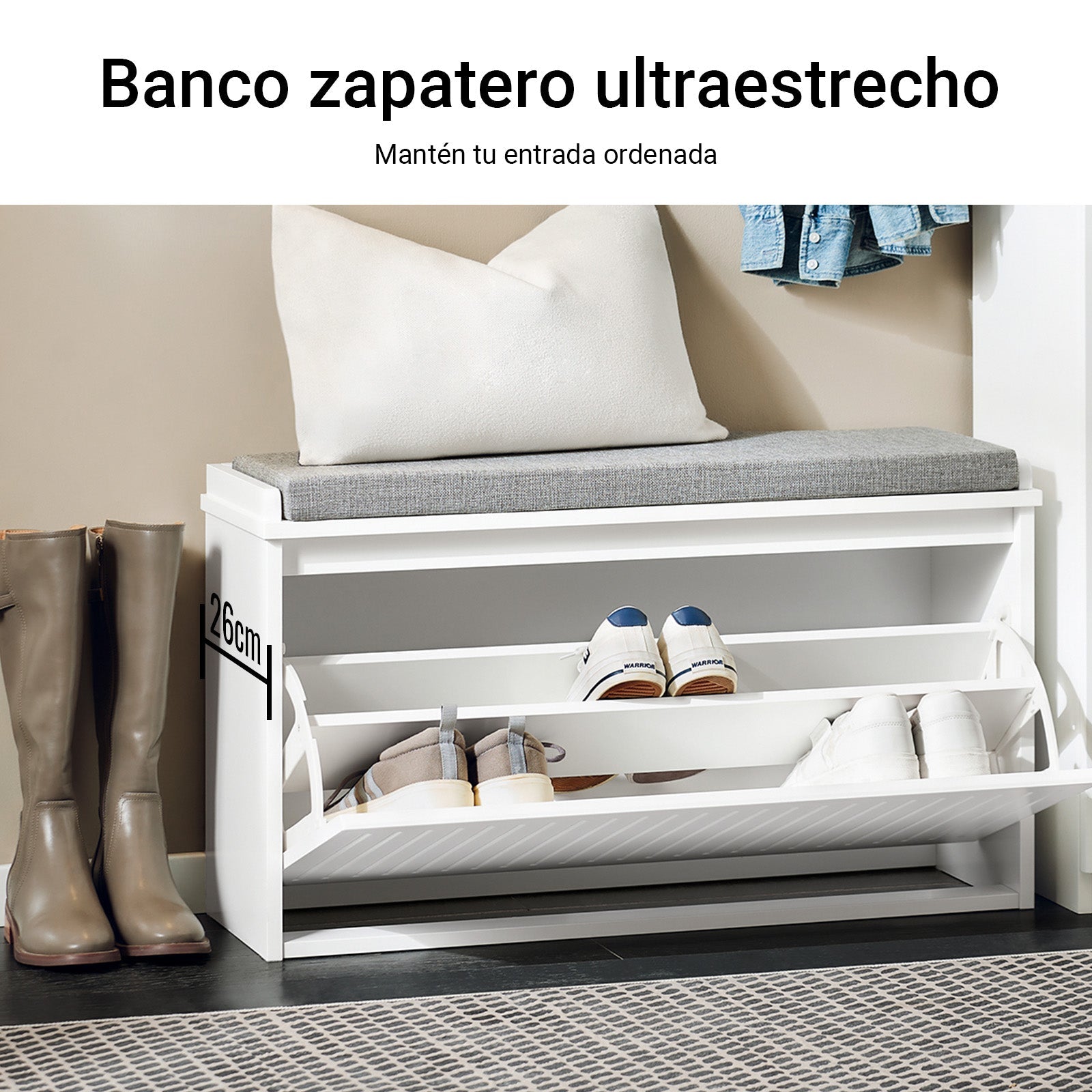 SoBuy | Scarpiera | Scarpiera con vano porta scarpe | Panca Bianca | FSR98-L-W