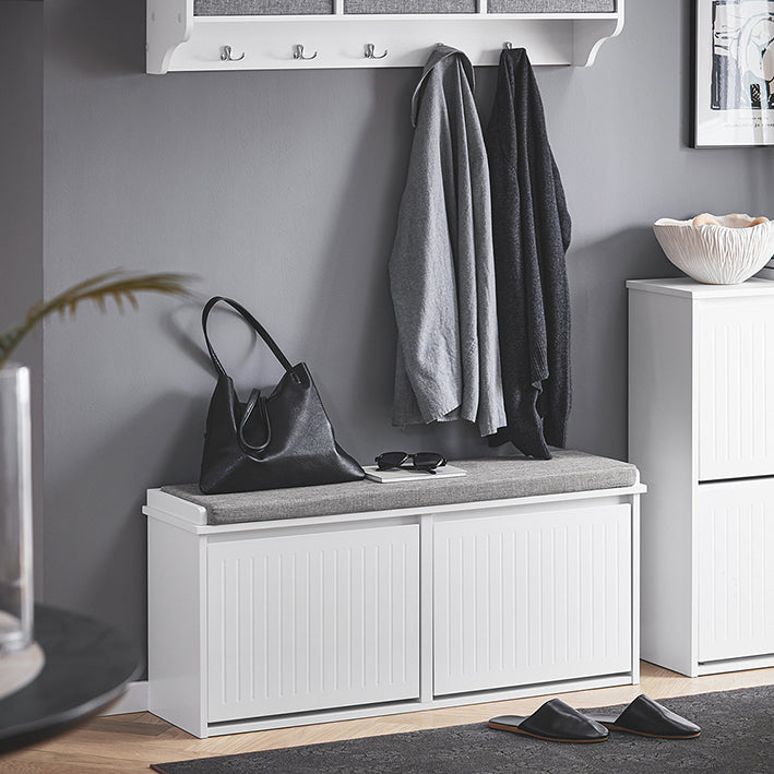 SoBuy | Meuble à chaussures à 2 portes | Banc à chaussures avec coussin d'assise | Blanc | FSR98-XL-W