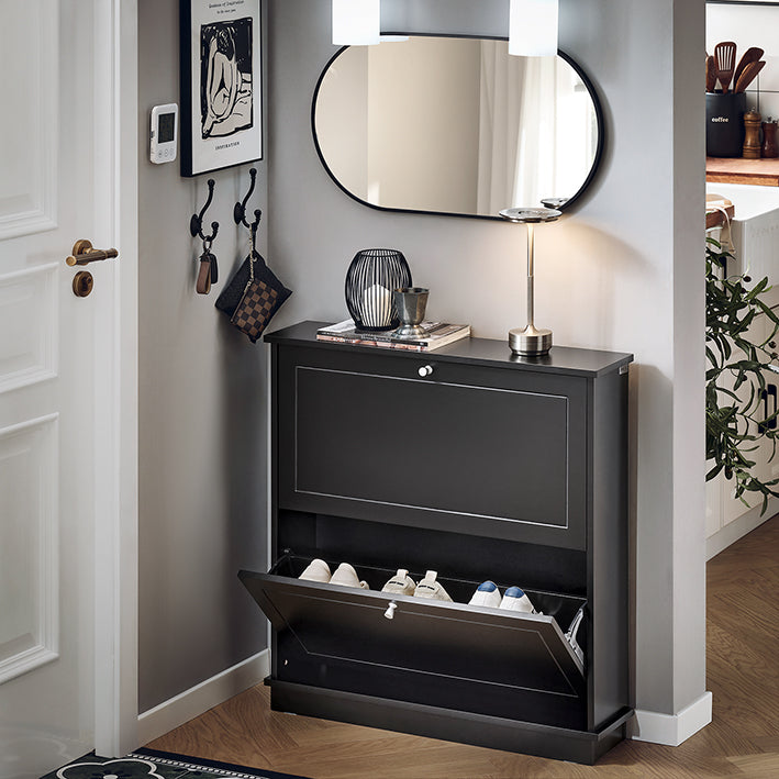 SoBuy | Meuble à chaussures | Rangement à chaussures à 2 portes | Coffre à chaussures noir | FSR99-SCH