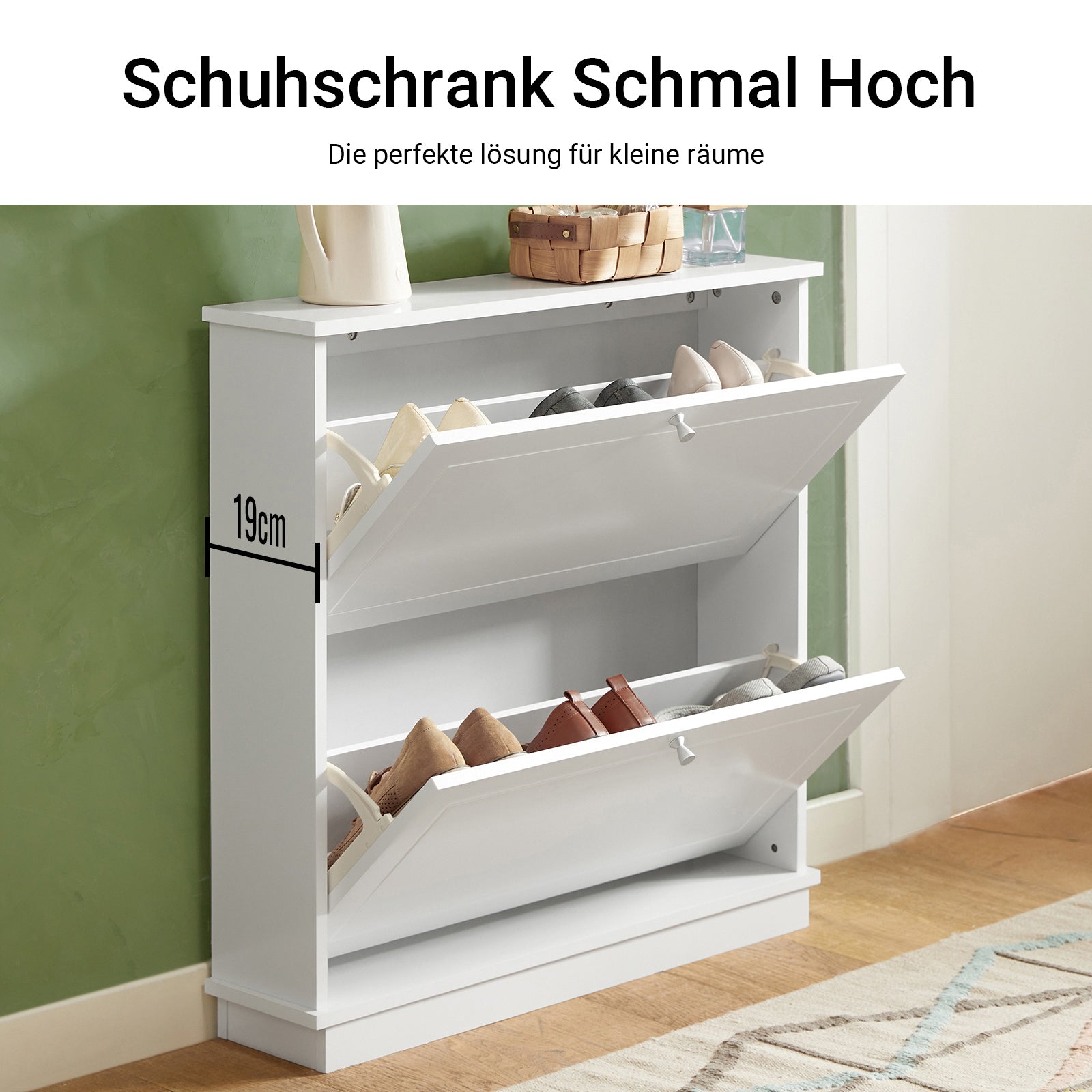 Vorverkauf | SoBuy | Schuhkipper | Schuhschrank mit 2 Klappen | Schuhkommode Weiß | FSR99-W