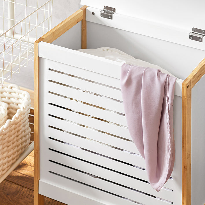 SoBuy | Cesta portabiancheria | Portabiancheria | Cesto portabiancheria bianco naturale | FSS66-WN