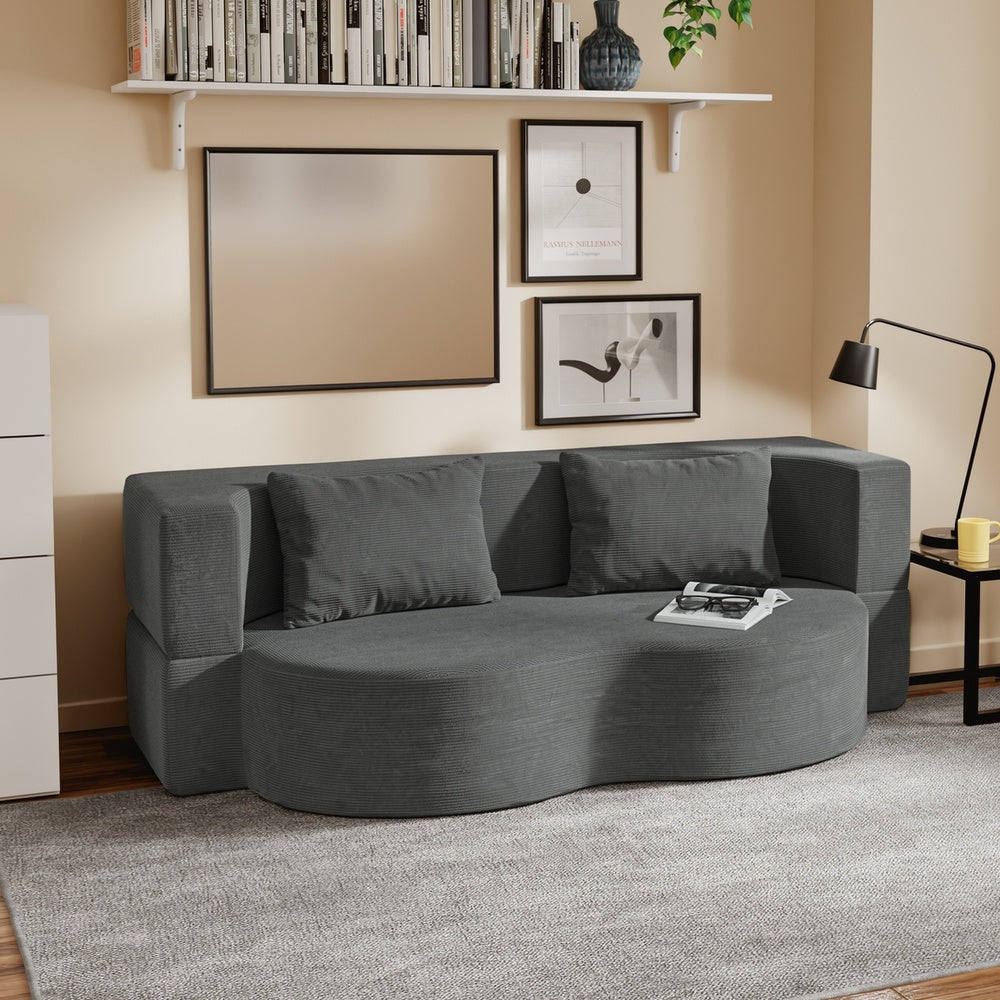 SoBuy | Schlafsofa & Schlafcouch in Dunkelgrau mit 2 Kissen | FST101-DG