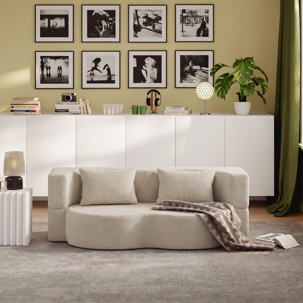 SoBuy | Schlafsofa 2-Sitzer in Beige mit 2 Kissen | FST101-MI