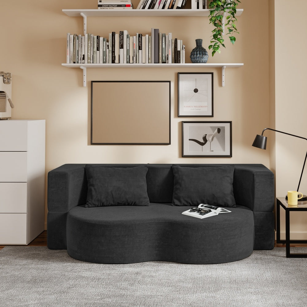 SoBuy | Schlafsofa klein mit Federkern & 2 Kissen Dunkelgrau | FST101-SCH