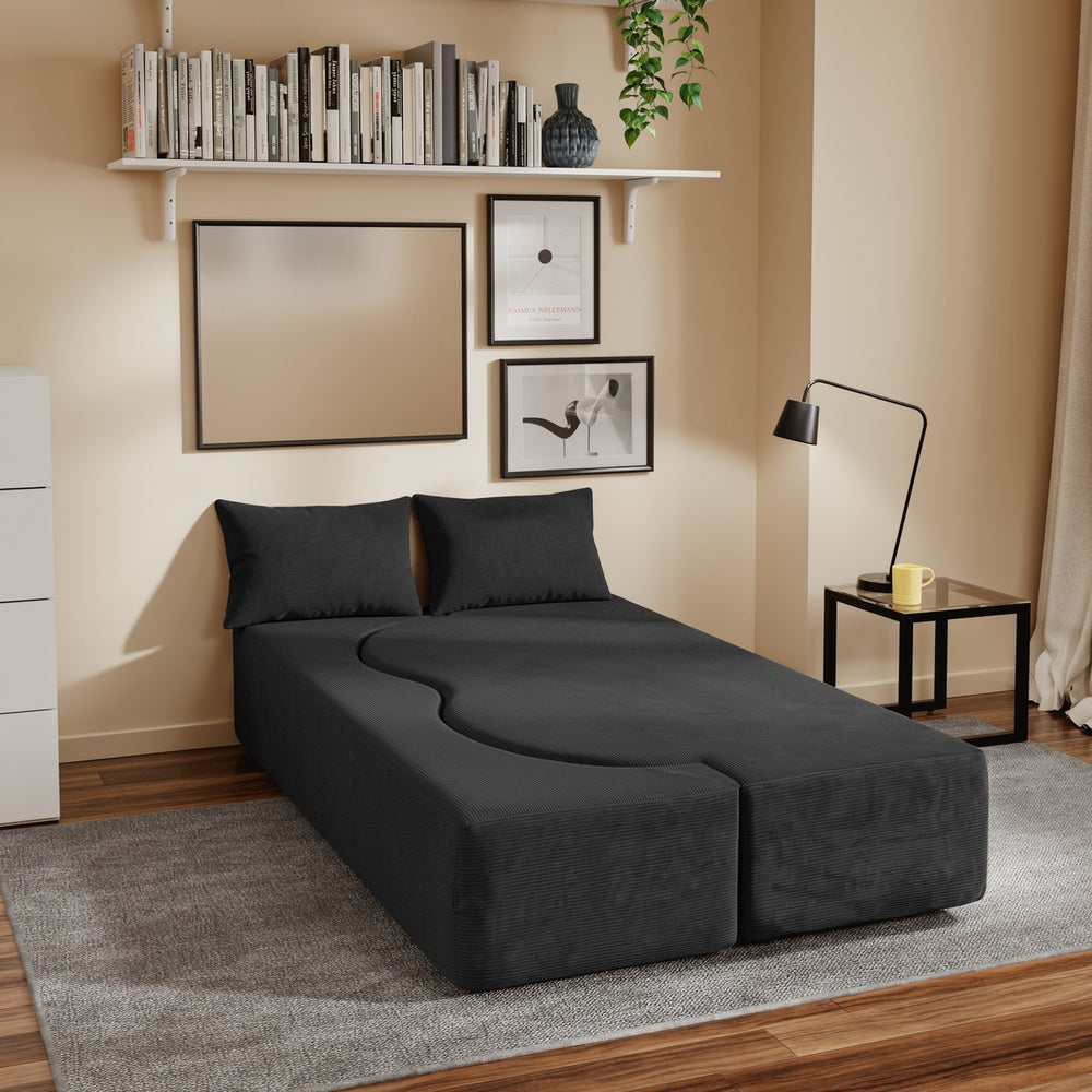 SoBuy | Schlafsofa klein mit Federkern & 2 Kissen Dunkelgrau | FST101-SCH