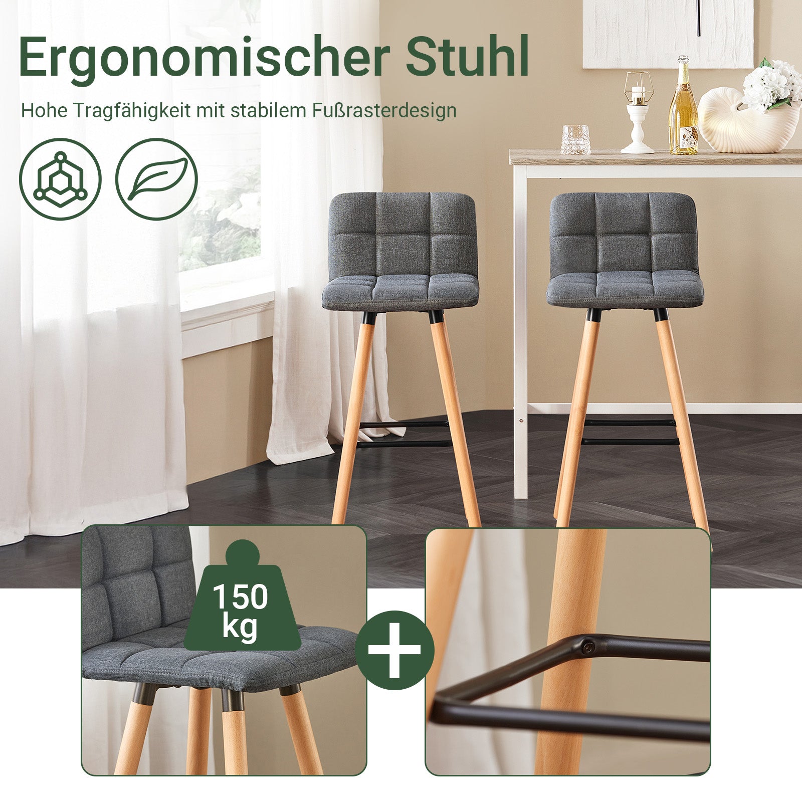 SoBuy | Tabourets de bar, lot de 2 | Tabourets de comptoir | Hauteur d'assise : 68 cm | Gris foncé | FST50-DGx2