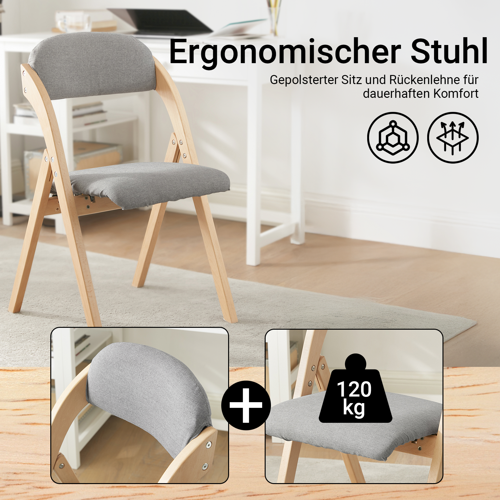 SoBuy | Sedia pieghevole | Sedia da cucina l Sedia da scrivania | Grigio chiaro | FST92-N