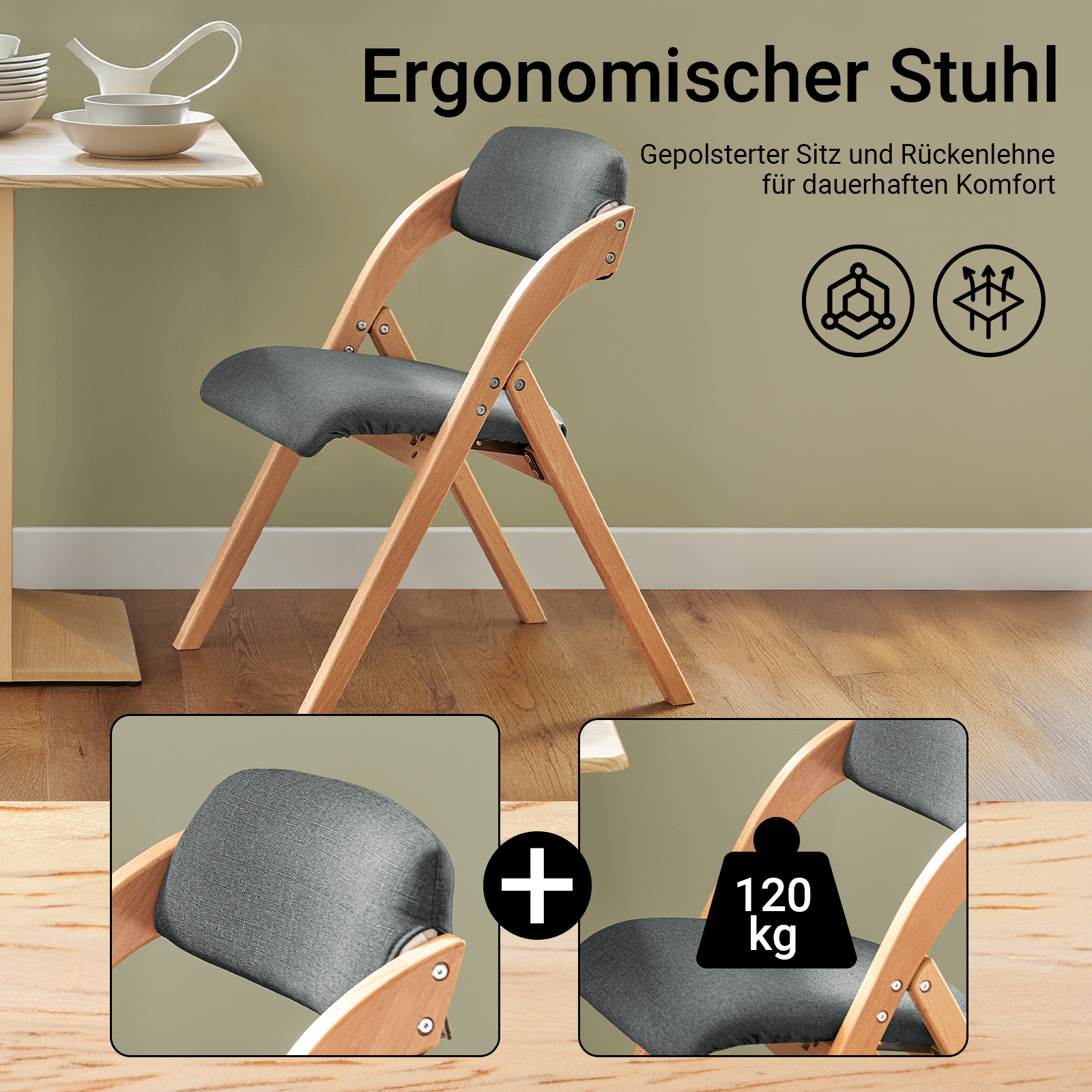 SoBuy 2er Set Klappstuhl Gepolstert | Ergonomische EsszimmerstĂŒhle Klappbar | FST92-SGx2