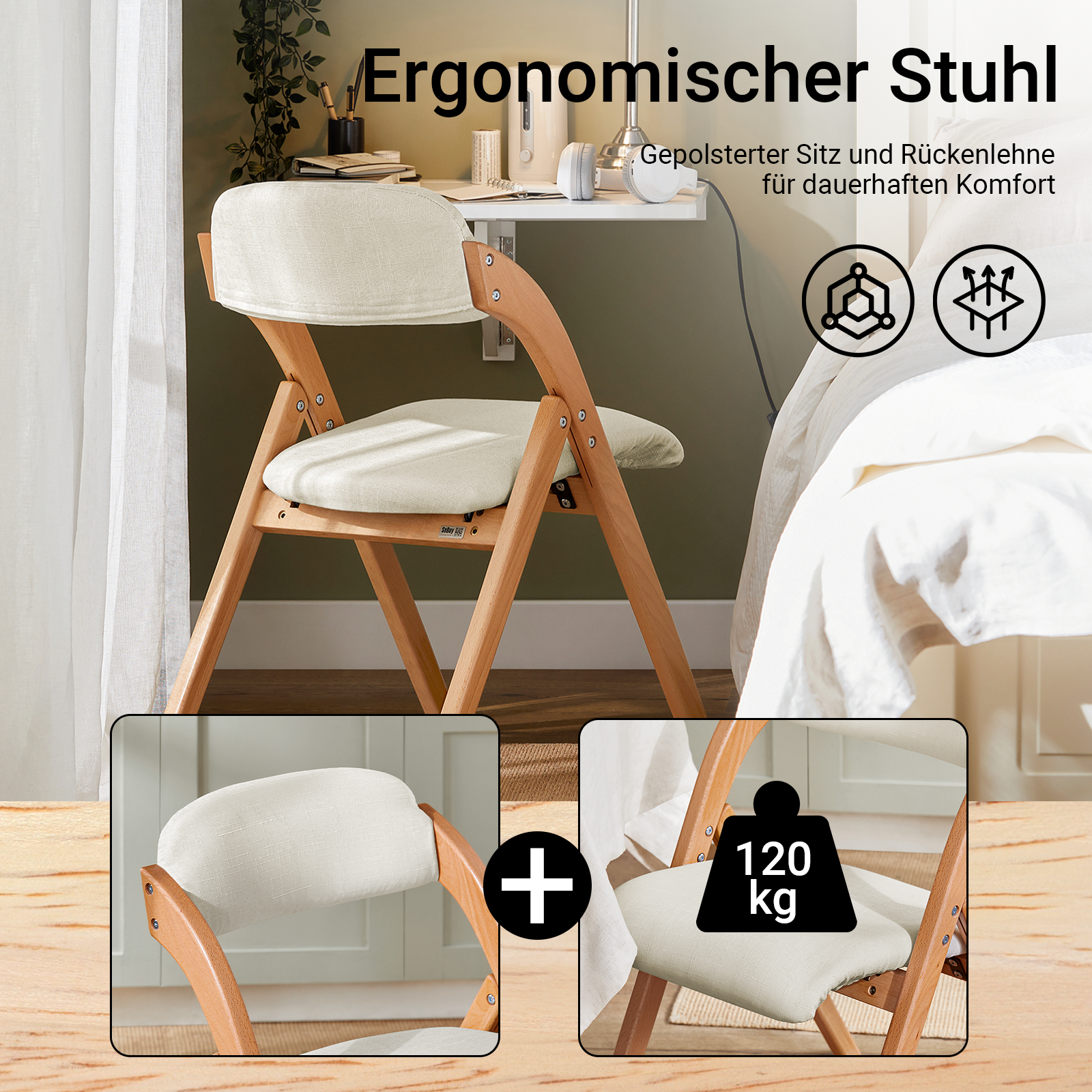 SoBuy | Sedia pieghevole | Sedia da cucina Sedia da scrivania | Bianco | FST92-W