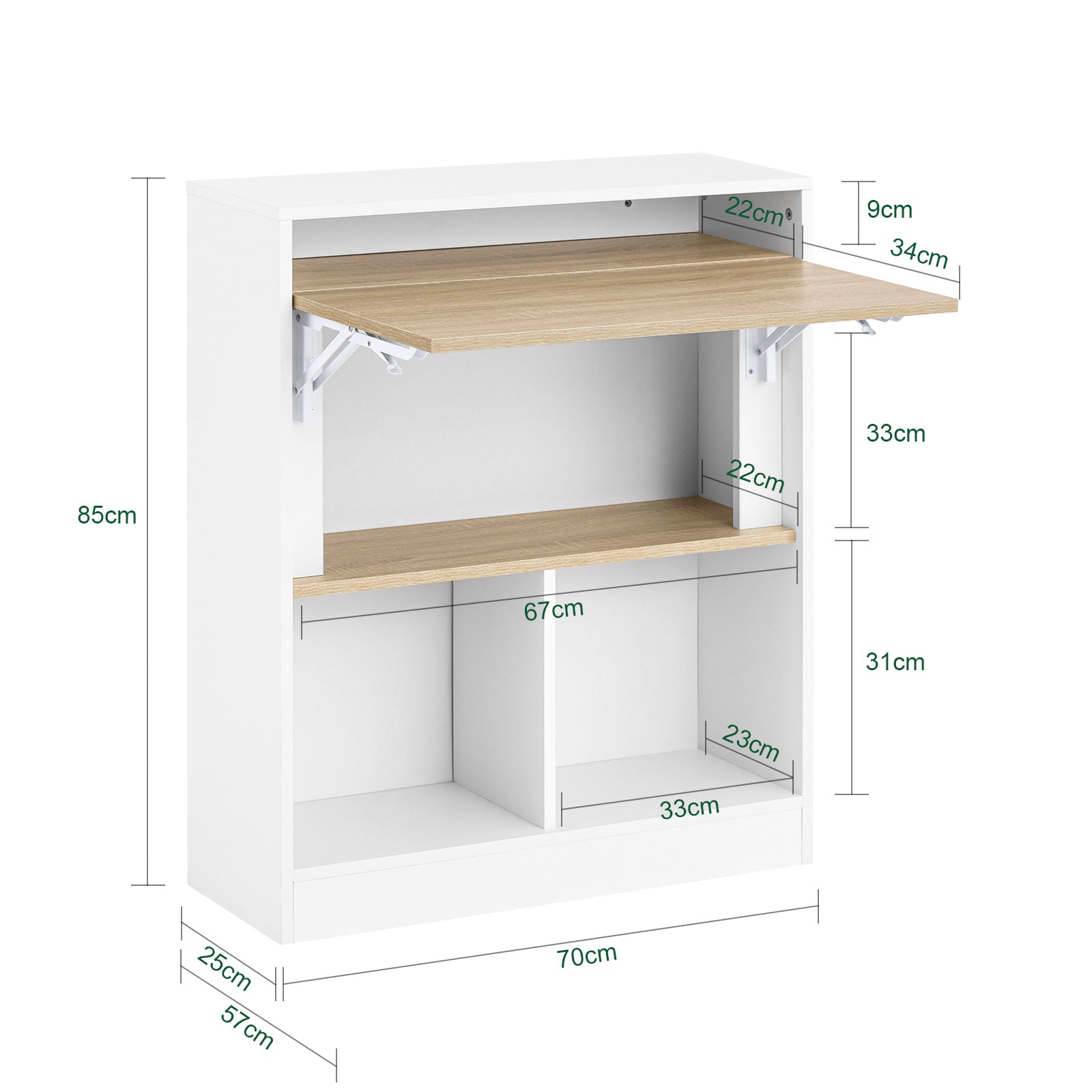 SoBuy | Klapptisch mit angebautem Schrank | Schreibtisch klappbar | Weiß/Natur | FWT104-WN