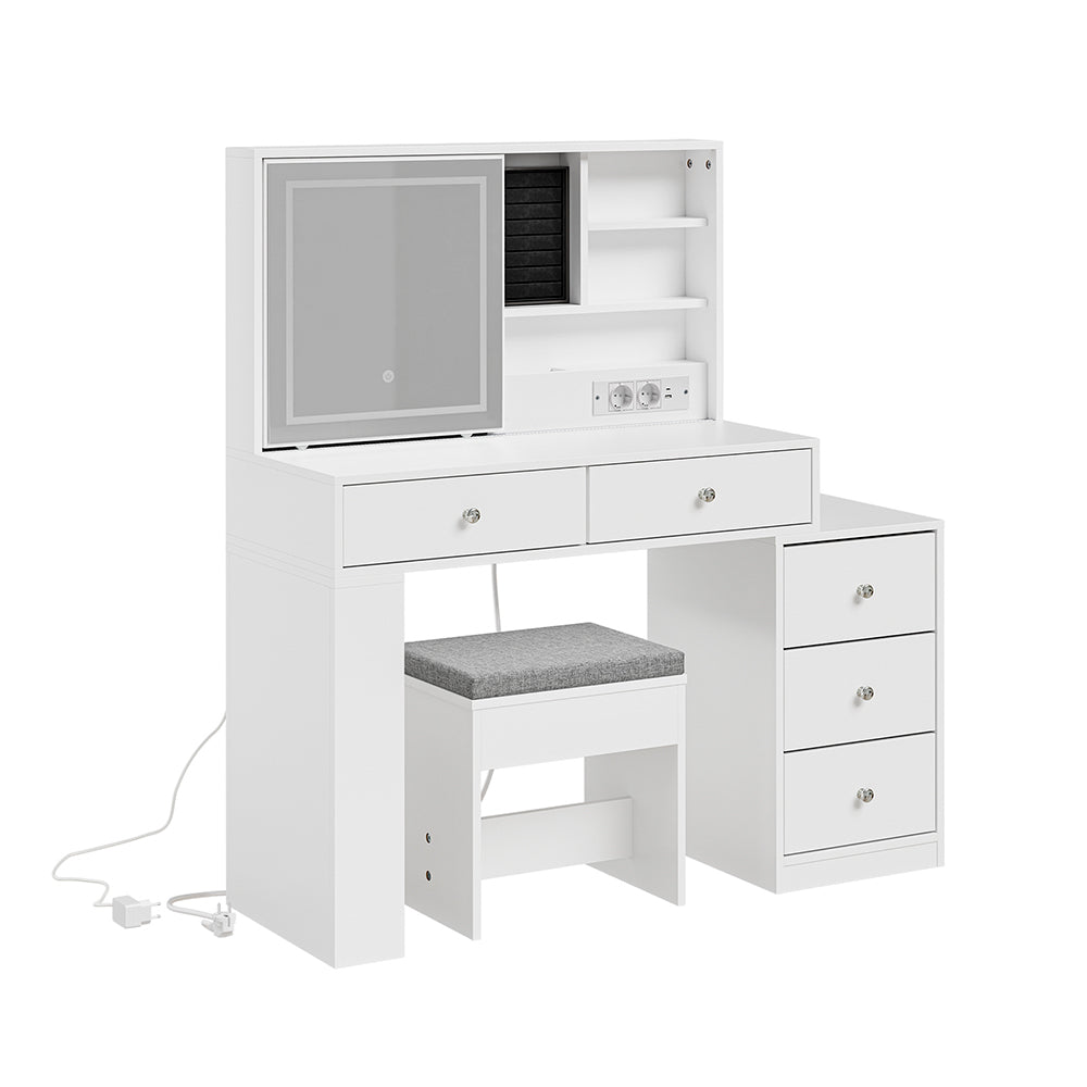 SoBuy Schminktisch mit LED-Beleuchtung, Ladestation und Hocker FWT114-E-W