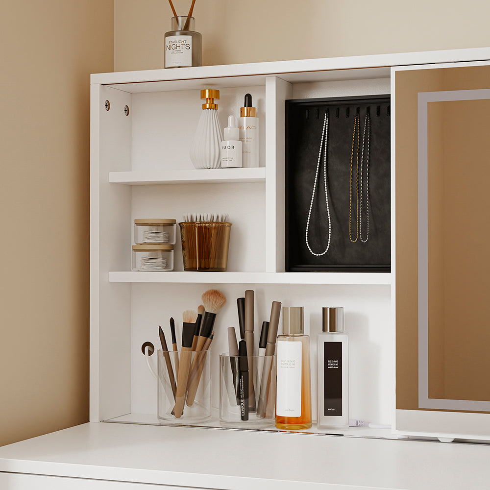SoBuy Coiffeuse avec éclairage LED, station de charge et tabouret FWT114-E-W