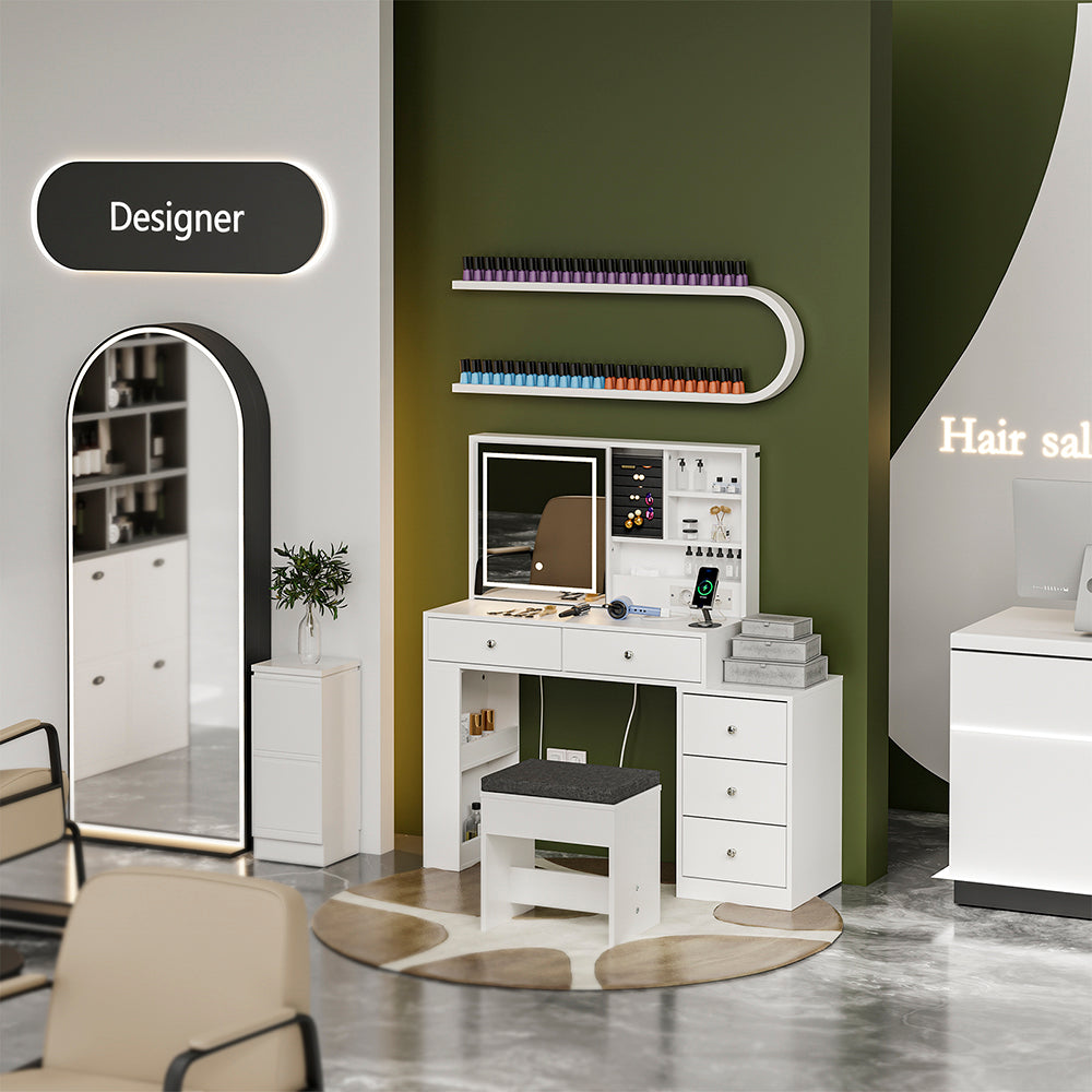 SoBuy Coiffeuse avec éclairage LED, station de charge et tabouret FWT114-E-W