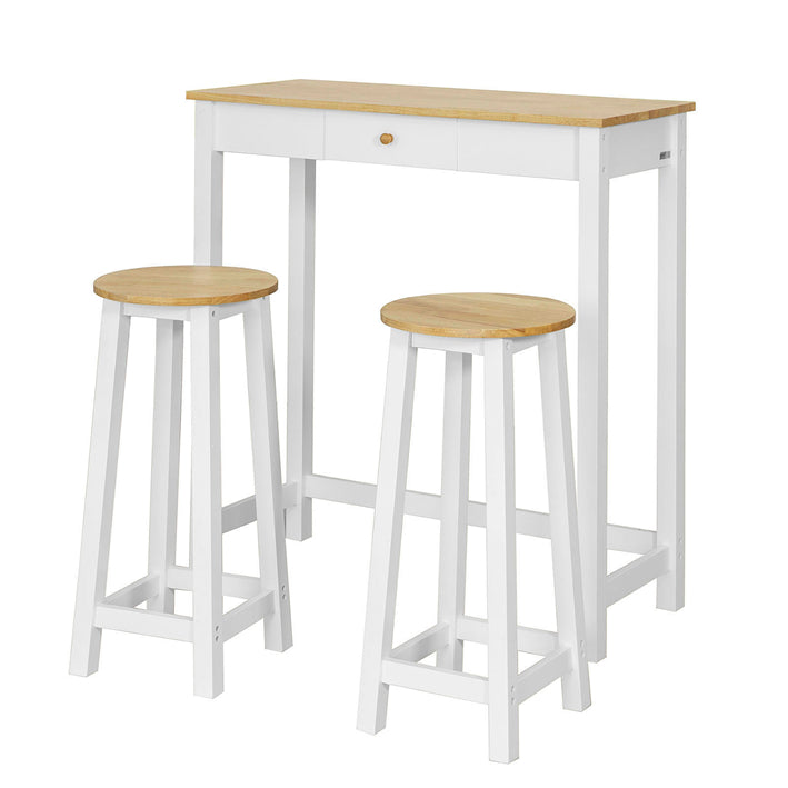 SoBuy | Tavolo da bar con 2 sgabelli da bar | Bianco-Naturale | FWT50-WN