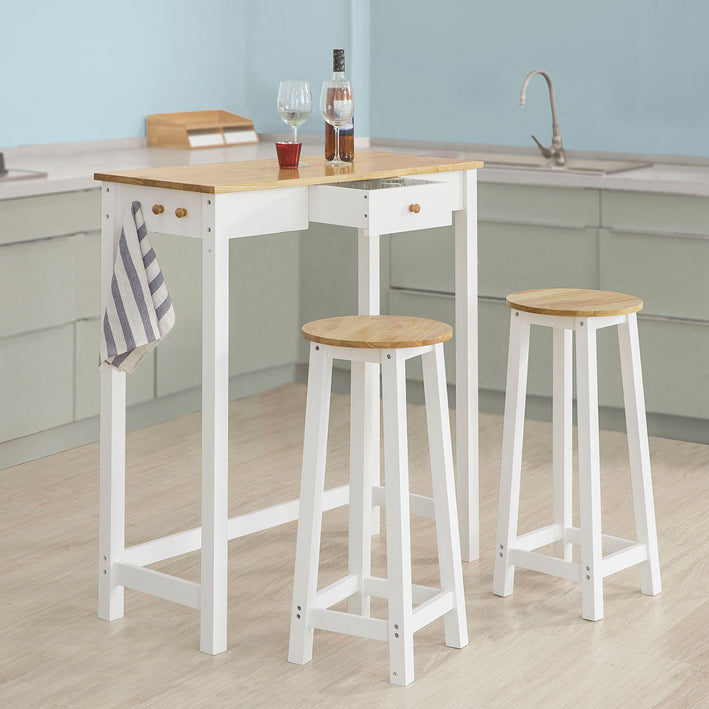 SoBuy | Tavolo da bar con 2 sgabelli da bar | Bianco-Naturale | FWT50-WN
